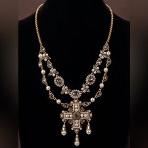 🆕 Black Rhinestone Flower Cross Necklace